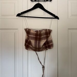 Streetwear Society Tan and Brown Plaid Top